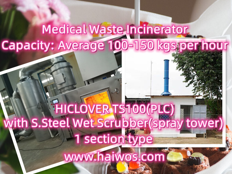 Model TS100(PLC) Waste Incinerator with S.Steel Wet scrubber(spray tower)